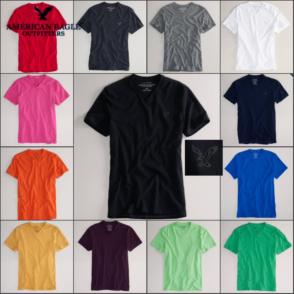 美国正品 美国鹰/American Eagle 男士纯棉经典短袖V领T恤/打底衫