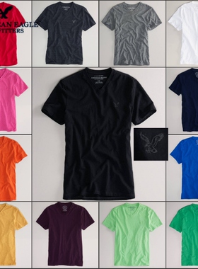 美国正品 美国鹰/American Eagle 男士纯棉经典短袖V领T恤/打底衫