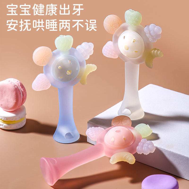 儿童响铃水果婴儿牙胶磨牙棒宝宝安抚咬胶玩具防吃手神器手摇铃铛