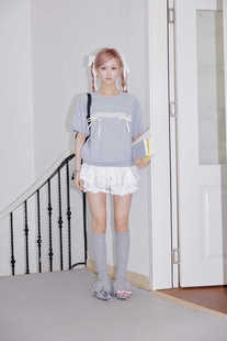 ChillSweet超糖 学院风短袖t恤女春正肩百搭立体芭蕾风蝴蝶结上衣