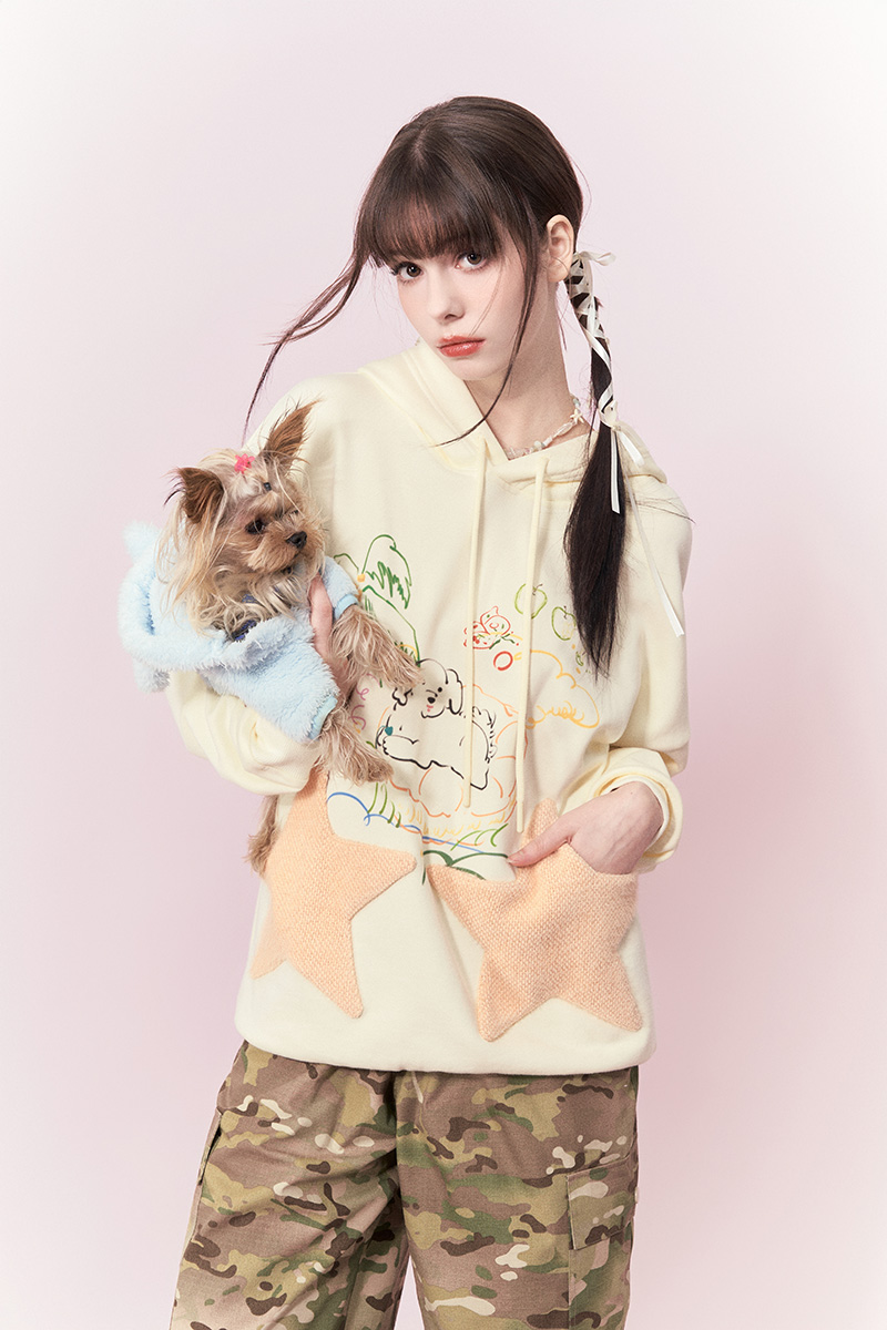 超糖宽松美式星星小兔子卫衣