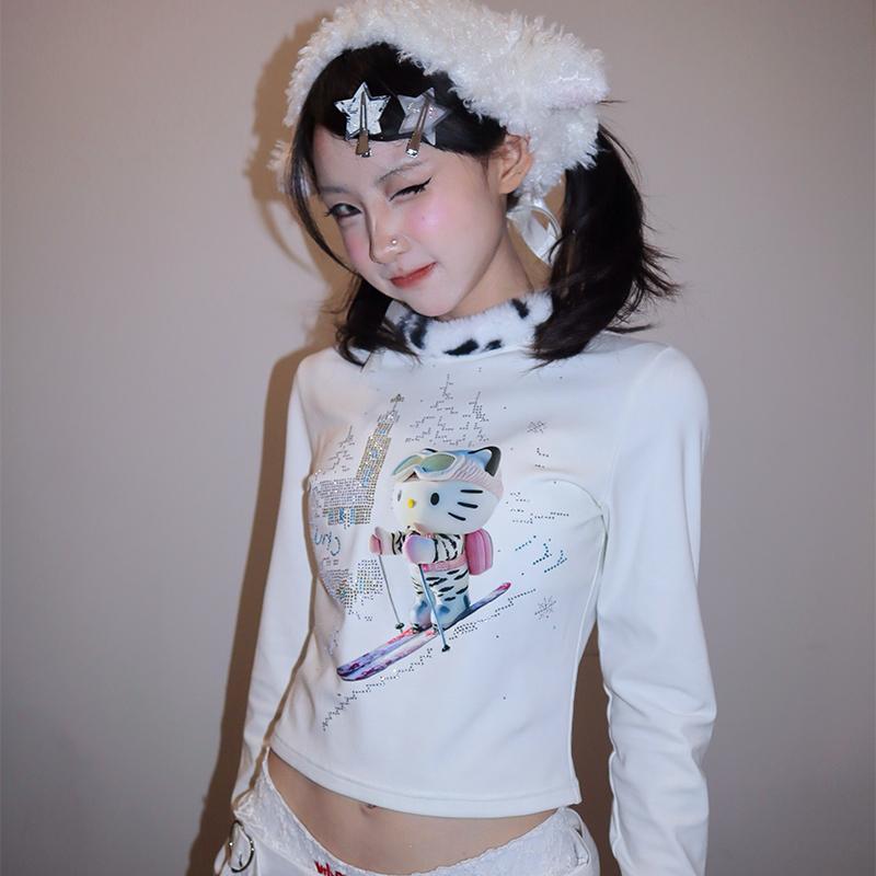 长袖少女kitty滑雪t恤