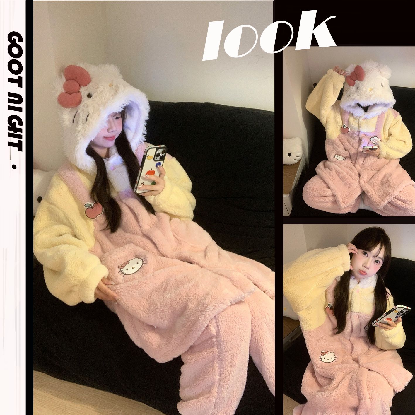 冬季新款加绒加厚可爱少女HelloKitty珊瑚绒睡衣女保暖居家服