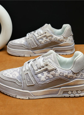 欧美站轻奢男鞋2025灰色低帮男士板鞋厚底增高百搭情侣潮鞋休闲鞋