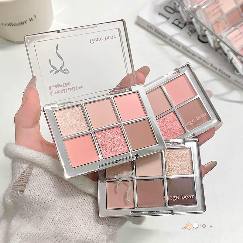 gege bear粉樱幻彩六色眼影盘不易飞粉持妆哑光珠光眼影彩妆