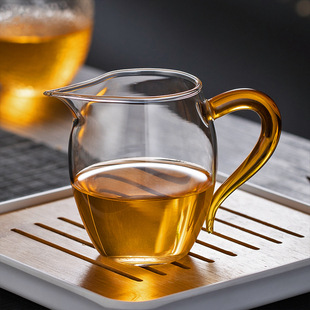 加厚高硼硅玻璃公道杯耐热锤纹玉把公杯分茶器茶海功夫茶具配件