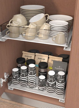 厨房橱柜改造抽屉滑轨收纳盒亚克力加厚拉篮半透明储物餐具置物架