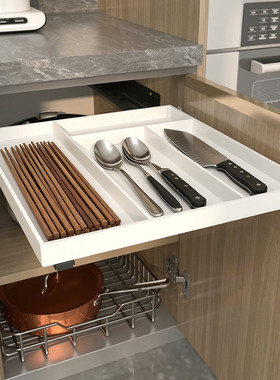 家用厨房橱柜改造抽屉式拉篮上自制置物架餐具托盘分格收纳送轨道