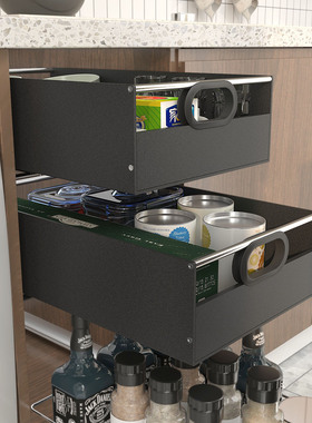 黑色加高款橱柜改造抽屉拉篮柜内自制带轨道滑轨工具储物盒环保PP