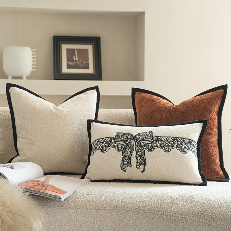 轻奢黑色蝴蝶结沙发抱枕撞色高级感客厅沙发床头靠枕套靠垫靠背