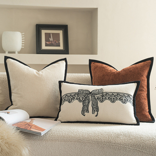 轻奢黑色蝴蝶结沙发抱枕撞色高级感客厅沙发床头靠枕套靠垫靠背