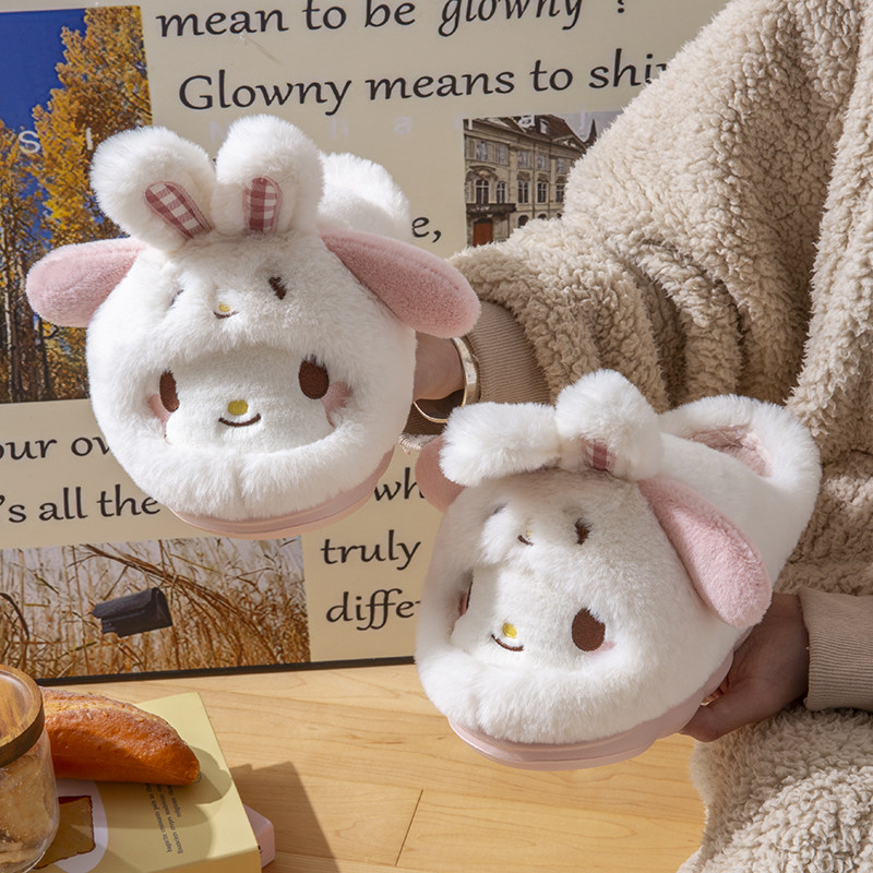 三丽鸥系列帽子冬季棉鞋新款防滑防臭耐磨毛绒保暖冬天加绒棉拖鞋