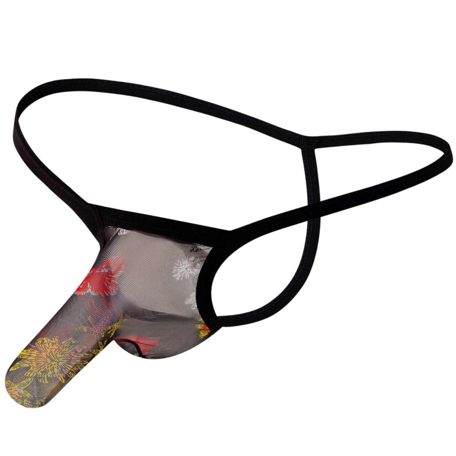 男士大象鼻情趣透明细带内裤细滑柔软印花透视网纱性感丁字裤夏