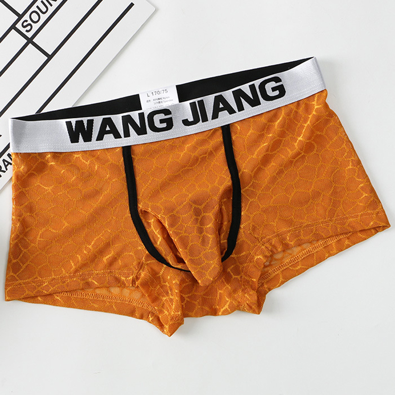 男士平角内裤蕾丝网格透明大象鼻