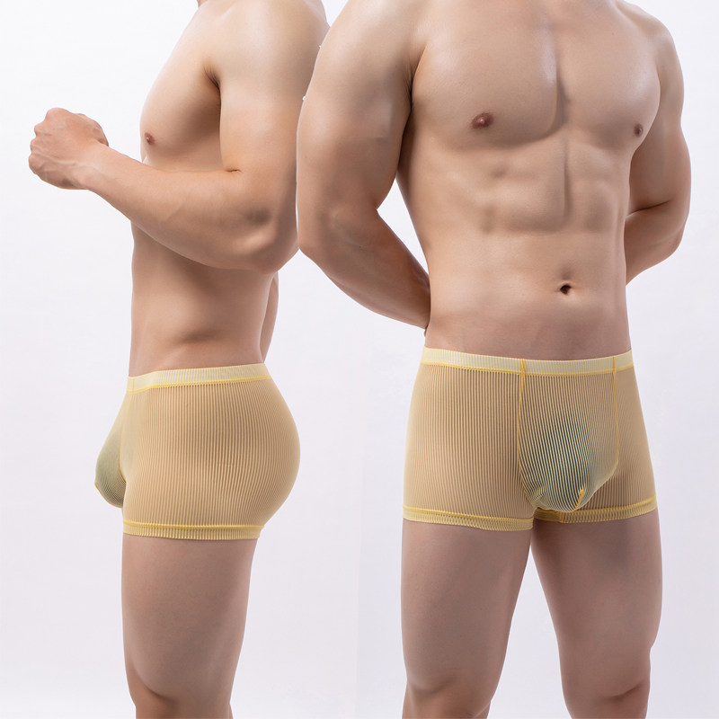 男士细条纹平角半透明透视囊袋网纱舒适内裤性感四角运动透气夏,女士内衣/男士内衣/家居服,男平角内裤,淘宝优惠券,粉丝福利购,淘宝优惠卷