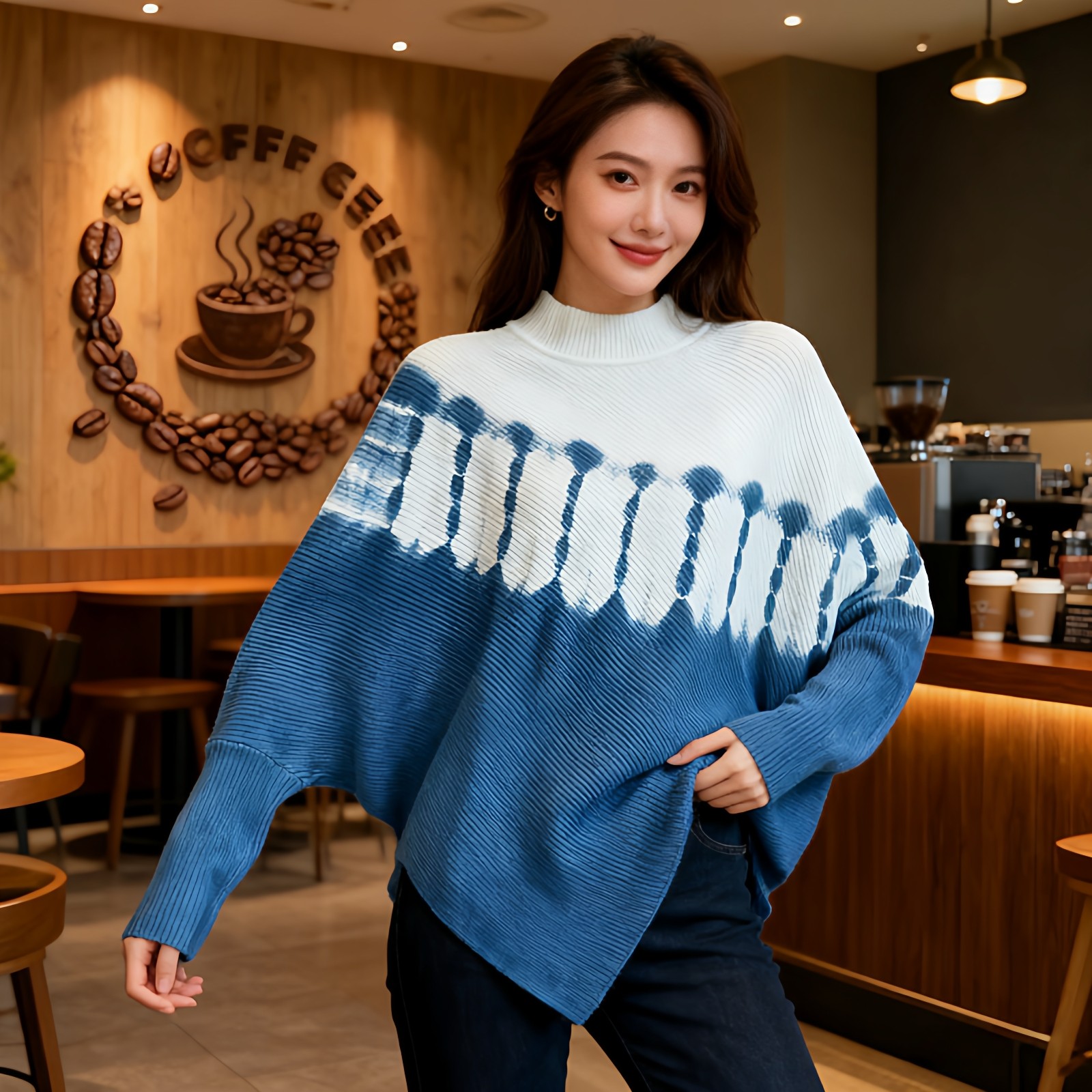 扎染不规则针织上衣女2026春季新款百搭宽松蝙蝠衫外套套头毛衣女