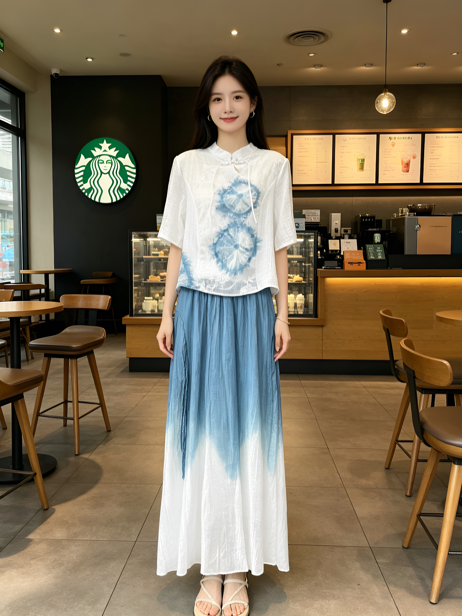扎染新中式上衣半身裙套装女2026春夏新款国风两件套连衣裙旗袍裙