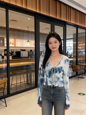 扎染外搭薄款长袖开衫配吊带裙2026夏季防晒衣罩衫短款上衣外套女