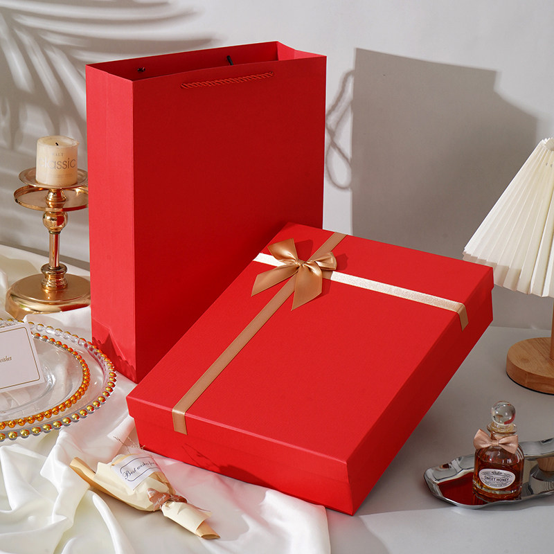 喜庆红色礼物盒睡衣礼盒空盒装围巾礼盒礼品盒结婚鞋盒包装盒定制