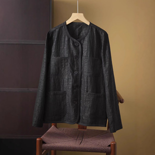 真丝龟纹香云纱4口袋设计感100桑蚕丝长袖开衫女新中式国风外套春