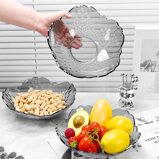 水果盘客厅家用零食摆放盘茶几轻奢加厚ps水果盆盘新款花边水果蓝