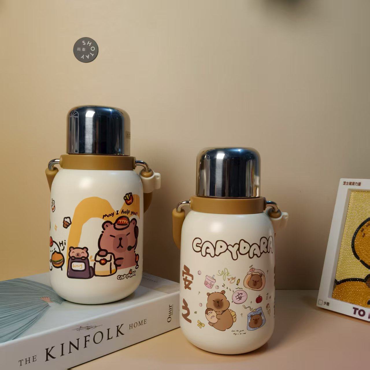 尚泰悦行保温提手壶卡皮巴拉保温杯便携背带水壶直饮带杯盖子水杯