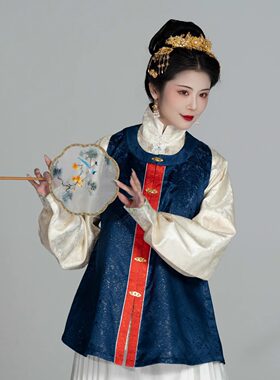 -圆领短比甲女春秋冬对襟立领