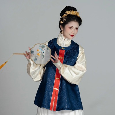 -圆领短比甲女春秋冬对襟立领