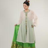 檀绾 天丝混纺夏女汉服 合领半袖 秋姿明制圆领对襟弓袋袖 万历长衫