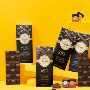 意大利进口Venchi闻绮榛子橙皮薄荷开心果牛奶70%100黑巧克力70g