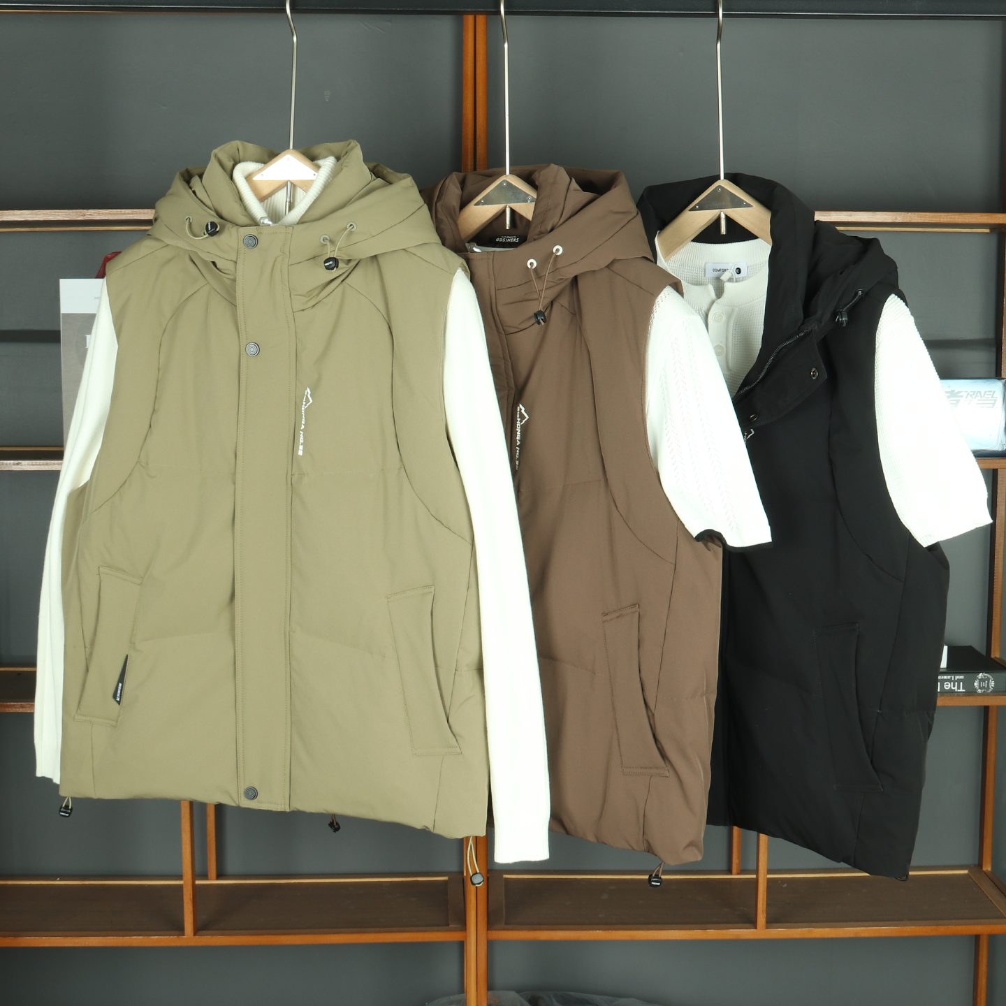 欧洲站青年秋冬潮牌连帽羽绒马甲