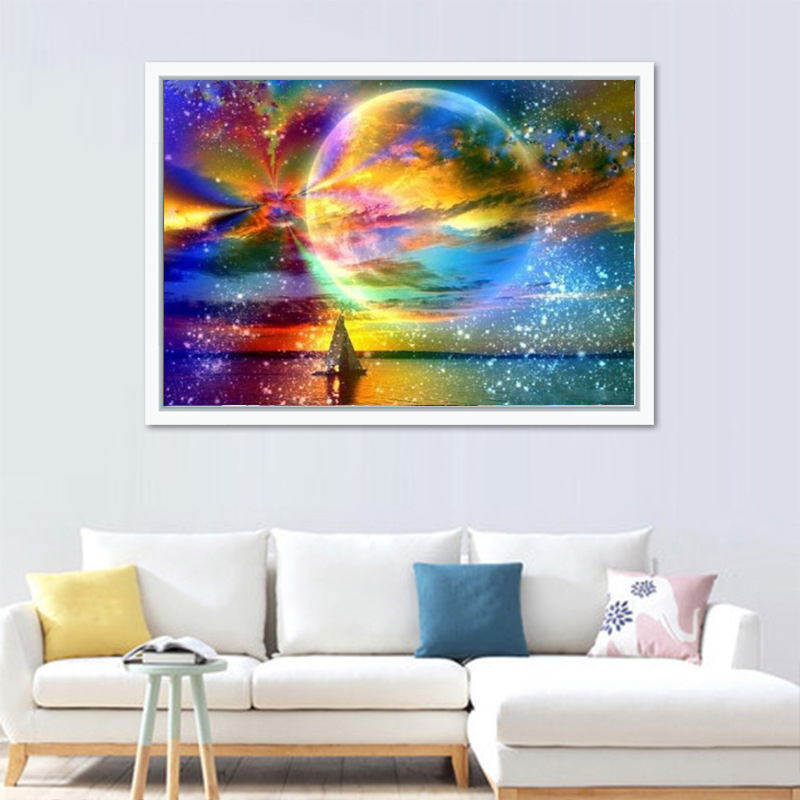 新款5d钻石画满钻客厅卧室点贴钻十字绣小风景系列月球星球钻石绣