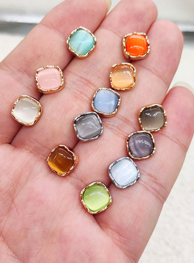 高端方形猫眼石纽扣针织开衫毛衣扣金属衬衫衣领连衣裙钮扣子金色