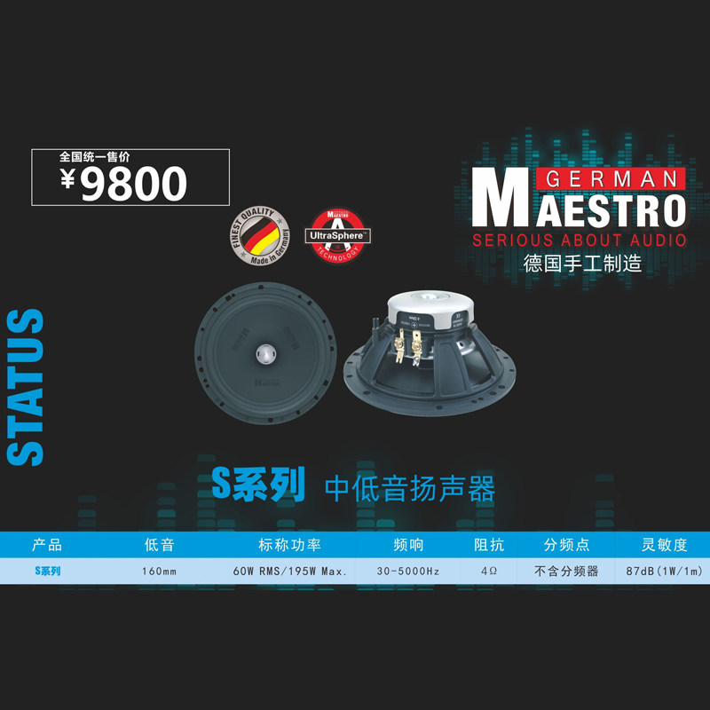 德国曼斯特汽车音响S系列车载中低音喇叭扬声器改装