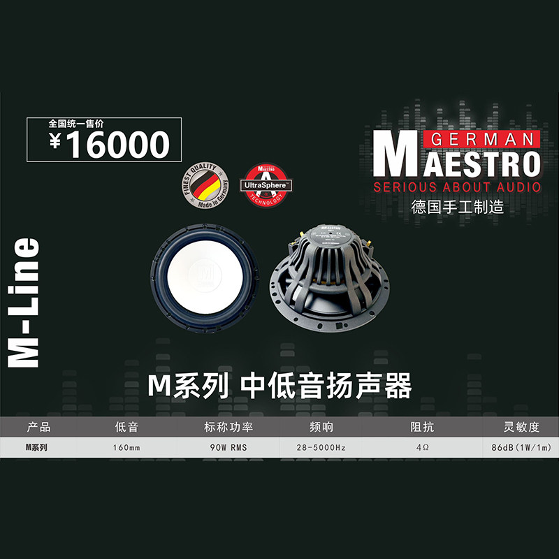 德国曼斯特汽车音响M系列车载中低音喇叭扬声器改装