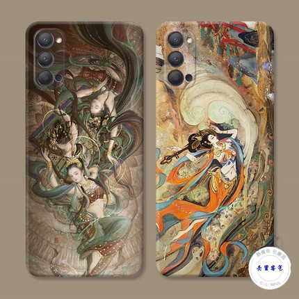 适用于复古敦煌壁画9oppo reno10手机壳8pro+7中国风6/5K文艺4se仙女3元气版2z女款Ace软十防摔套