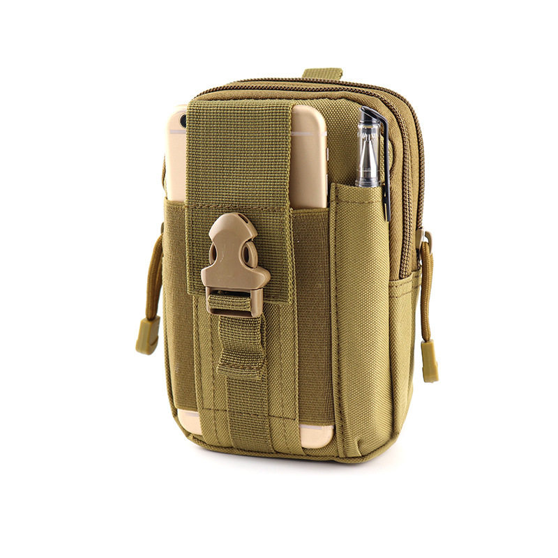 竖款帆布斜挎腰包男士轻便耐磨多隔层户外出行装手机钥匙零钱小包