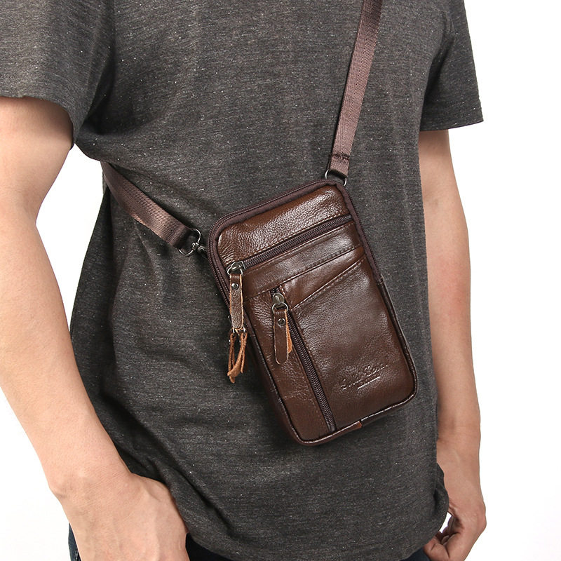 真皮男士斜挎多口袋手机包