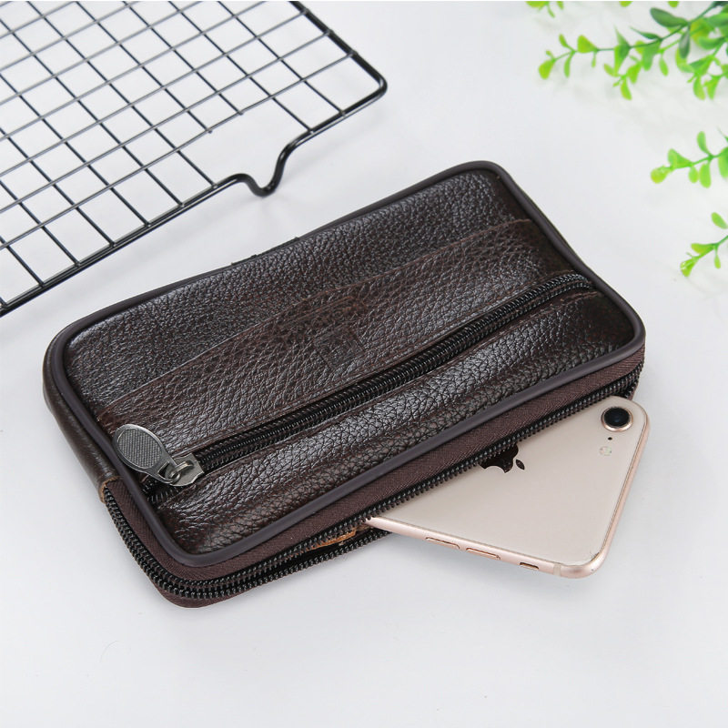 手机钱包头层牛皮腰包老年人男士便携小包男款多功能工地干活专用