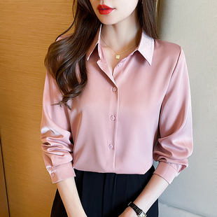轻奢品牌2026春新款免烫真丝长袖衬衫女白领时尚宽松显瘦纯色上衣