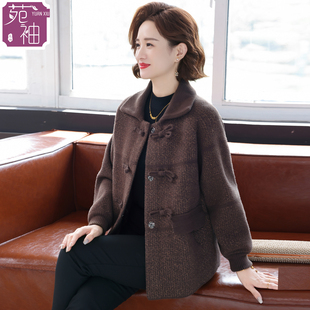 外套女中年妈妈显年轻2025新款春秋装老年人秋冬新中式毛呢上衣服