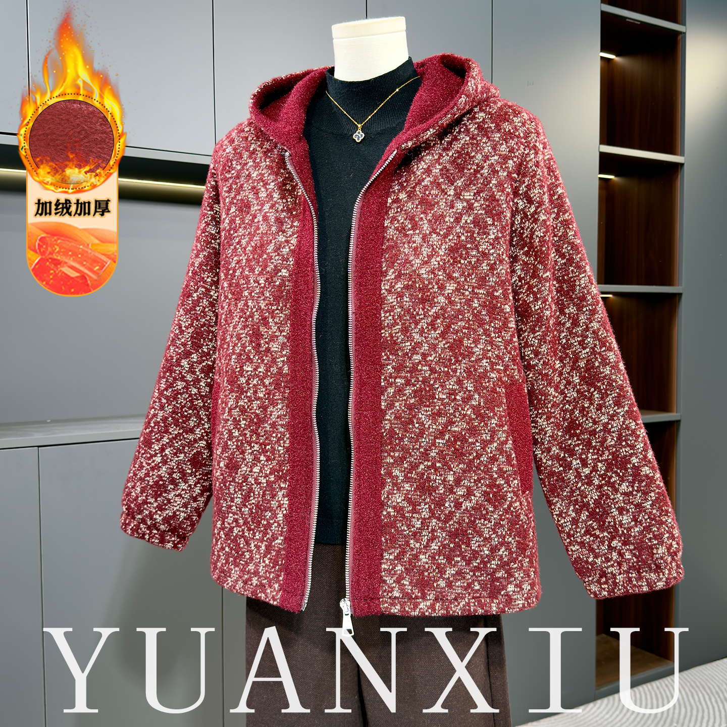 中老年妈妈装加棉加厚保暖棉衣外套17013