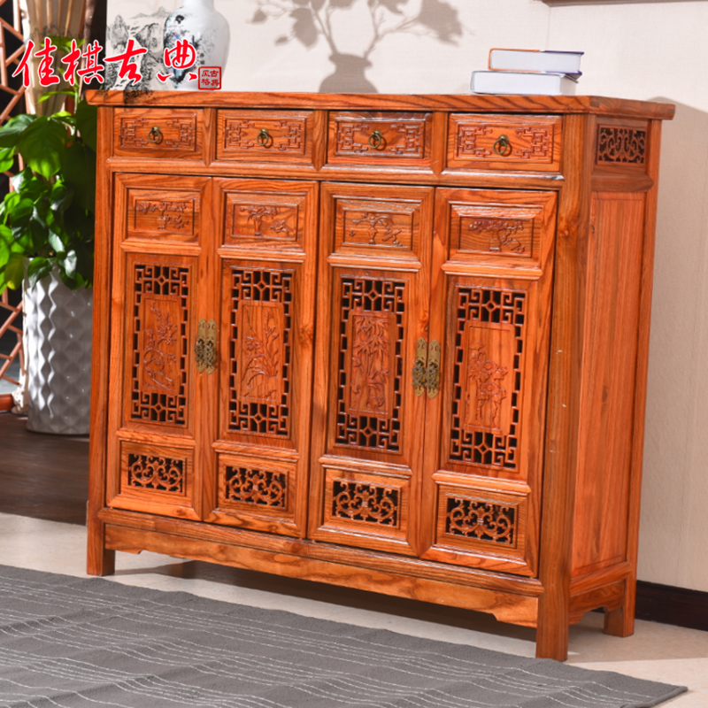 中式鞋柜储物门厅柜隔断榆木家具