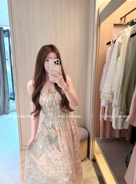 来来LLAI 桃乐浮花 水蜜桃味道的吊带连衣裙收腰显瘦气质碎花裙女