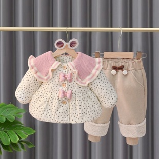 女童加绒套装冬装宝宝夹棉加厚外套宝宝冬天保暖棉衣分体两件套潮