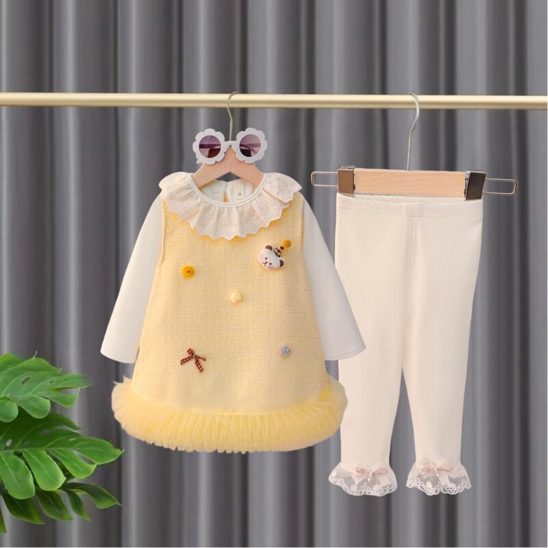 宝宝春装连衣裙套装2026新款春秋女童洋气公主背心裙打底裤三件套