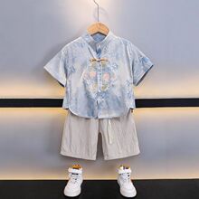 男童夏装短袖套装2025新款儿童夏季新中式国学古风汉服宝宝表演服