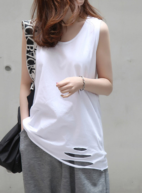微胖女孩吊带设计感上衣胖mm宽松外穿打底衫白色背心女夏卫衣内搭