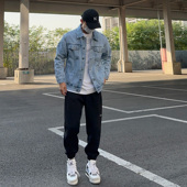 UNCLEBLUE 夹克上衣 宽松潮牌复古百搭工装 秋季 黑色牛仔外套男韩版