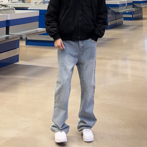 新款巴黎冰蓝黑灰自然水洗牛仔裤